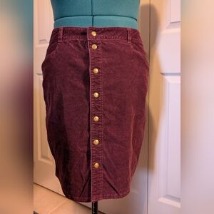 Woolrich Burgundy Corduroy Pencil Skirt with Front Buttons